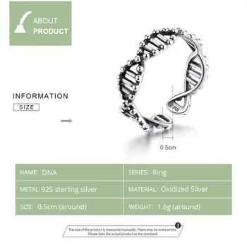 Bamoer GXR643 Spirale de ADN Structura Reglabil pe Deget Inelul Femei Deschisă Dimensiune Inel Argint 925 Bijuterii Costum pentru 56789