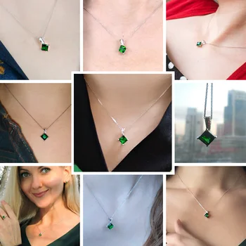 CZCITY Farmecul Lanț Colier Smarald Verde Cubic Zirconia Populare Bijuterii Argint 925 Pandantiv Colier pentru Femei Cadouri