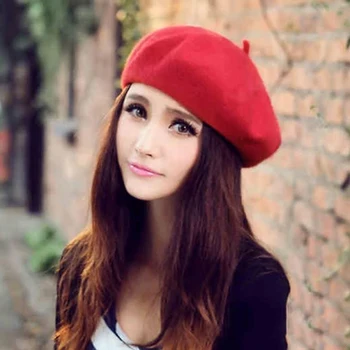Elegant Lână Cald Pălărie Roșie Pălărie Pentru Femei De Primăvară De Iarnă Lână Tricot Doamnelor Bereta Plat Capac Reglabil Hip Hop De Sex Feminin Berete