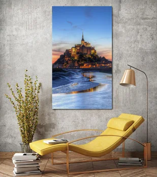 Le Mont Saint Michel castelul apus de râul verticale living decor acasă de arta de perete decor cadru de lemn tesatura postere KH033