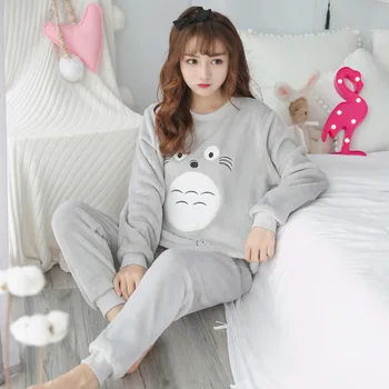 Noi de Iarna Flanel cald pijamale coreean kawaii desene animate Pijama Set de Moda pijama mujer petrecere a timpului Liber Acasă Pânză pijamale femei, Pijamale