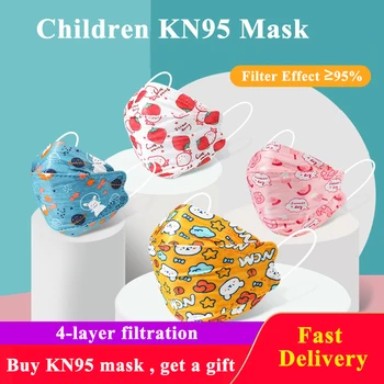 3D KN95 Mască de Unică folosință, Desene animate pentru Copii De 4-Strat de Filtre Masca de Fata Pescuit Praful de Protecție Gura Capace Copii Mascarillas 10-50pcs