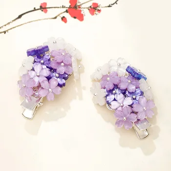 FORSEVEN Vintage Stil Chinezesc Clip de Păr Copiii Adult Violet Model Floare Decor Antic Ac de păr Mici Accesorii de Par SL