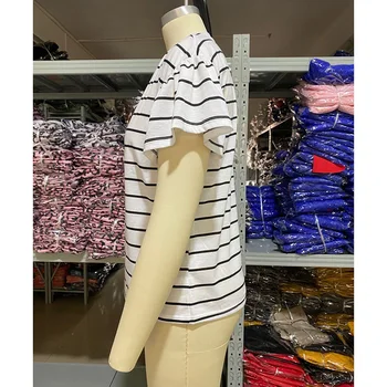 Plus Dimensiune Femei cu Dungi Tricou Casual de Vara Volane Maneci Scurte T Shirt Îmbrăcăminte coreeană Femei V-neck Slim Topuri 2020 SJ6272X