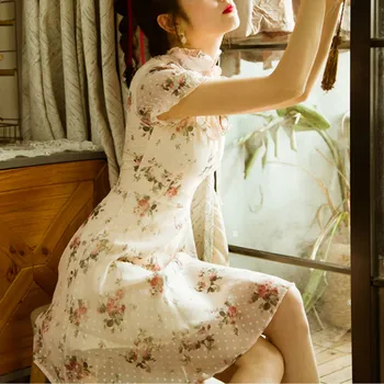 Imprimare Florale Rochie Retro Femei Elegante, Sexy Desginer Rochie Mini Japonia Stil Manșon De Puf Drăguț Kawaii Femei Rochie De Vară 2020