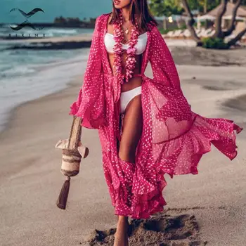 Long sleeve Polka dot bikini 2019 Mujer Diafan costume de baie femei uzură beach Long beach rochie Sexy de Acoperire-up-uri kimono caftan plaja