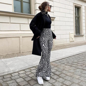 Rockmore model Zebra Talie Mare flare Pantaloni Femei Y2K Streetwear Moda de Iarnă Estetice Pantaloni Largi Picior Pantaloni de Marfă Codrin