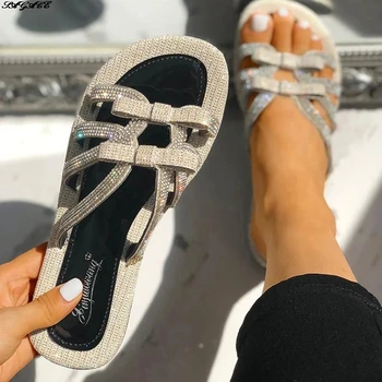 SAGACE Femei Sandale de Cristal Papion Casual Papuci Pantofi de Plaja Doamna Stras Arc Strălucitor Casual Confort Papuci
