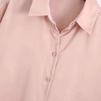 Wixra Femei Solide Bluze din Satin Topuri Guler de Turn-down Casual, Office Lady Shirt Pentru Femeie High Street Vara Toamna
