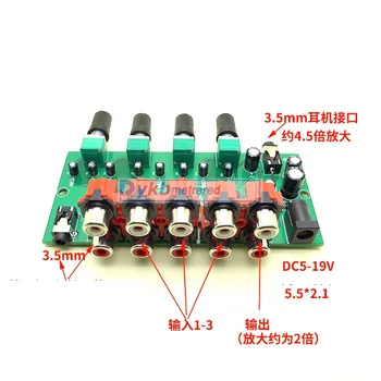 DYKB Multi-Sursă RCA Mixer Audio Stereo Reverberator Audio Comutator Comutator 4 intrare 2 driver de ieșire pentru căști de control al volumului