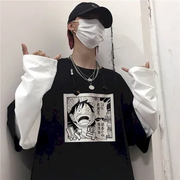 Japonia tricou femei Harajuku t camasa barbati topuri cuplu cu mâneci lungi t-shirt de sex masculin toamna coreean vrac student sălbatice fals din două piese