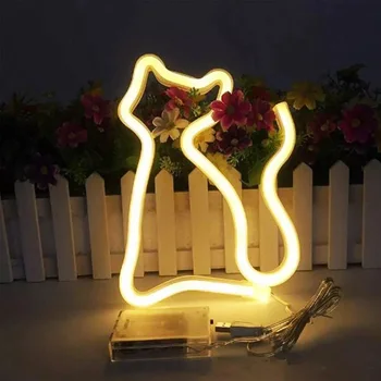 Desene animate drăguț Pisica LED Neon Lampa de Noapte Lumina de Fundal Perete Dormitor Copii Xmas Nunta Decor Acasă Baterie USB Operat