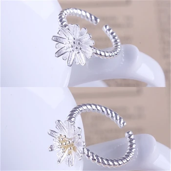 KOFSAC 2018 Noua Moda Email Daisy Floare Deschide Inele Autentic Argint 925 Inele Pentru Femei Bijuterii de Nunta