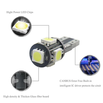 6 PC-uri Super-Luminoase Canbus Fara Eroare SMD5050 T10 W5W 168 194 Mașină de Lectură LED Oglinda de Înmatriculare Lățime de lumină