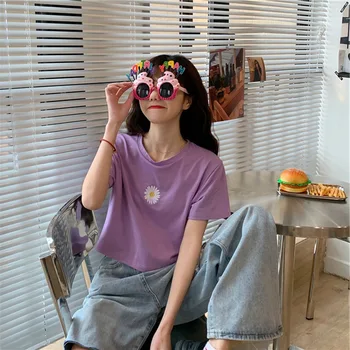 Daisy Imprimate Femei T-shirt cu Maneci Scurte Casual sex Feminin Tricouri 2020 Moda de Vara Noi Scurtă Silm Doamnelor Tee Topuri