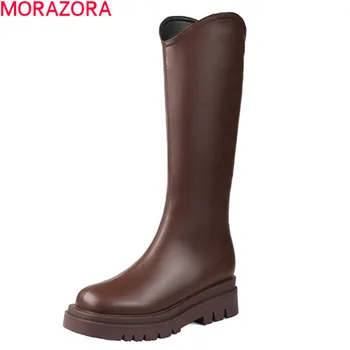 MORAZORA 2021 Dimensiuni Mari 33-43 Femei Cizme Tocuri Groase Deget de la picior Pătrat de Iarnă Cizme Genunchi Ridicat de Calitate de Top Culoare Solidă Doamnelor Pantofi