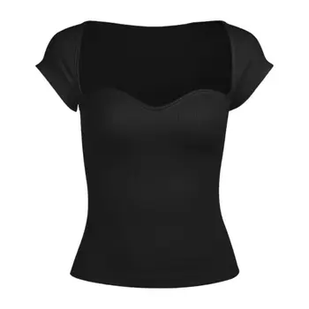 Femei Vara Cu Dungi Knit T-Shirt Sexy Show Piept Y Decolteu Bodycon Top Culoare Solidă Pulover Casual Slim Petrecere Clubwear