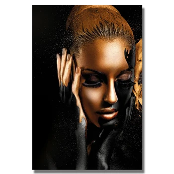 Aurul negru African Femeie Panza Pictura, Postere, Printuri Quadros Cuadros de Arta de Perete Imagine Scandinave pentru Living Decor Acasă