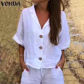 VONDA Plus Dimensiune Tunica de Vara Femei Topuri Vintage Maneca 3/4 Boem Plaja Tricouri 2021 Liber Casual Bluza Sexy Petrecere Topuri Blusa