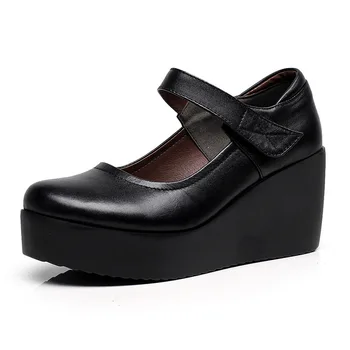 Split din Piele Pantofi Pene pentru Femei 2020 Toamna Platforma Pompe Femeie Toc Mediu Mama Pantofi Casual Pantof Negru Liane