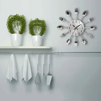 Tacâmuri De Bucătărie De Design Ceas De Perete Multicolor Metal Furculiță Lingură Moderne Tacâmuri Ceasuri Pentru Acasă Decorare Camera De Zi