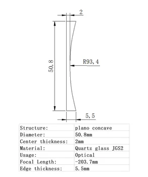 Plano Concavă Lentile cu Diametrul de 50,8 mm distanță Focală -203.7 mm Sticlă de Cuarț JGS2 Lentilă de Sticlă de Sticlă Optică Lentile Optice