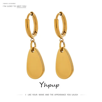 Yhpup Moda Geometrice din Oțel Inoxidabil Hoop Cercei pentru Femei Elegante de Culoare de Aur de Metal Textura Cercei бижутерия Cadou 2020