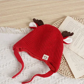 2020 Iarna pentru Copii Corn de cerb Lână Tricotate Pălărie la Modă Tricotate Pălărie Căști de protecție Capac Pălărie Bej Gri Rosu Galben Roz 6-36months