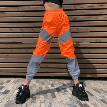 OMSJ Toamna Iarna Vrac Inaltime Talie Flash Reflectorizante Mozaic Jogger Pants 2019 Femei Neon Streetwear Costume Pantaloni Cargo