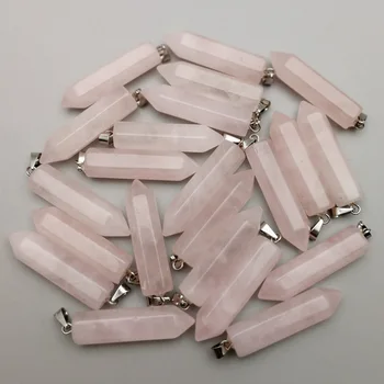 En-gros de moda piatra naturala Cuart cristal Rose pilon Pandantive & coliere pentru a face Bijuterii farmec Punct de piese 24buc/lot