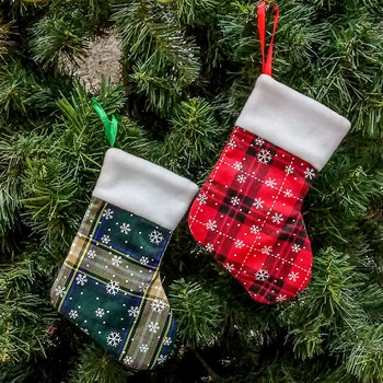 12 Buc Ciorap de Crăciun Crăciun Ornament Carouri Imprimate Cuier Carouri Șosete Decorare Pom de Crăciun Decorare Casa noua