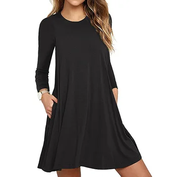 îmbrăcăminte UVRCOS Femei nou de noul fond de 2020 toamna ierni este de culoare pură maneca lunga rochie de buzunar