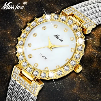 MISSFOX Brand de Lux Ceasuri Silueta de Cristal Femei Cuarț Ceas Cu Plasă de Metal Brățară Neobișnuit Stil coreean de Bijuterii Cadou