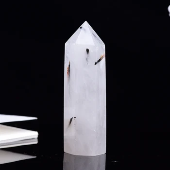 Runyangshi Naturale Rare Negru Rutilated Cuarț de Cristal Coloana Baghetă Magică Punct de Reiki pentru Vindecare pietre 10x3cm