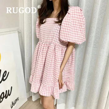 Carouri Rochie Dulce pentru Femei Vrac Zburli mâneci Guler Pătrat Mini Rochii Casual Confort Stil coreean 2020 de Vara Noi