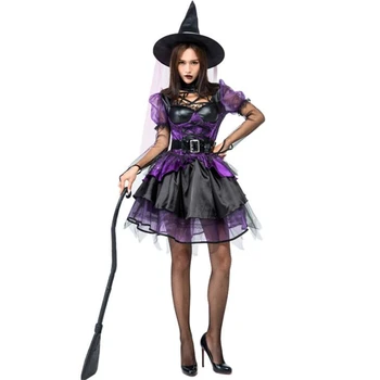 Femei superbe Violet Tutu Costum Vrajitoare Halloween, Petrecere Adulti Cosplay Îmbrăcăminte costum Adult cosplay femei