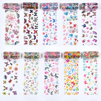 10BUC 100cmx4cm 1box Fluture de Design Nail Art Sticker Unghii flori fluture transparent stele de hârtie unghii colorate de hârtie de transfer