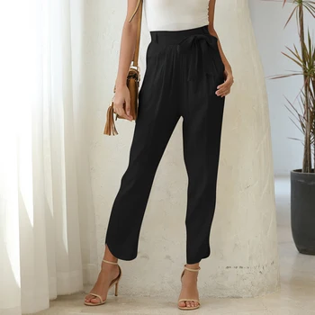 Vintage Elegant Pantaloni Pentru Femei De Vară 2020 Birou Doamnă Pantaloni Plus Dimensiune Moda Vrac Negru De Talie Mare Casual Pantaloni Lungi