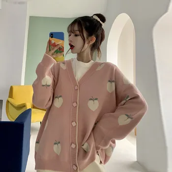 Pulover Cardigan Drăguț Roz Haina Femei Piersic Cardigane Tricotate Supradimensionate Jacheta 2020 Coreean Toamna Cu Maneci Lungi Pulovere Roz