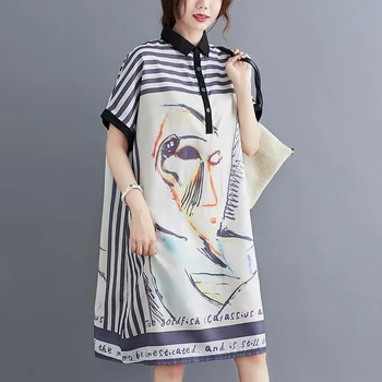Lenjerie de pat din bumbac plus size stripe femei liber casual midi de vara tricou rochie haine elegante 2021 doamnelor rochii sarafan pentru femei