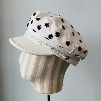Noua piele PU moale rivet hole șapcă de baseball retro punk Militare Pălărie de Marinar Pălării Pentru Femei Barbati top plat căpitanul Capac de călătorie cadet