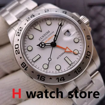 GMT watch 42mm mecanism automatic cadran alb solid din oțel inoxidabil luminoase rezistent la apa mecanic Multiplu de fus Orar