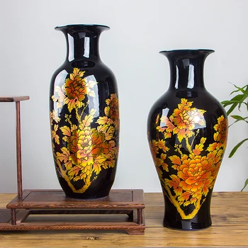 Chineză Clasic Royal Cristal Glazura Negru Vaza De Portelan Acasă Decorare Artă Ceramică Vaze De Flori