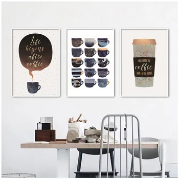 Gohipang Panza de Artă Poster de Imprimare de decorare Bucătărie de Marmură Frumos Diferite Cești de Cafea de Perete de Arta Pictura Imagini Pentru luat Masa