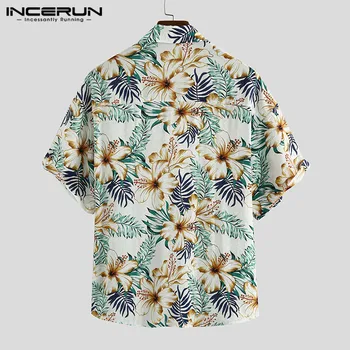 INCERUN 2021 Moda Bărbați Cămașă Hawaiană Maneci Scurte imprimeu Floral Chic Rever Liber Camisas Hombre Streetwear Plaja Tricouri Casual