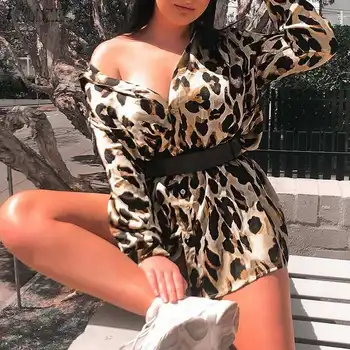 ZANZEA Femei Leopard Imprimate Rochie Mini Tricou Doamnelor Butonul Maneca Lunga Sundress Liber Casual Sexy Vestido OL Sus Plus Dimensiune