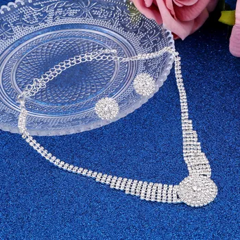 MINHIN Sintetice Stras Cravată Colier Stud Cercel Seturi de Nunta Nupțial Bijuterii Set Argint de Culoare Set de Bijuterii