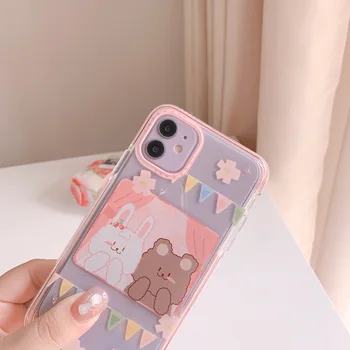 2021 Drăguț Roz Fereastra Bunny Urs Cazuri Pentru iPhone 11 11PROMAX 11PRO SE2020 7 8 7Plus 8Plus X XS XSMAX XR de Înaltă Calitate Moale Caz