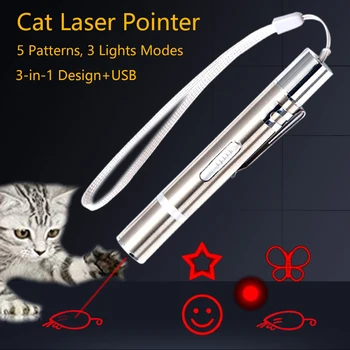 Pet Toy USB Reîncărcabilă 3-În-1 Pisica Amuzant Chaser Stick Mini Lanterna LED Roșu cu Laser Pointer Amuzant Pisica Pen Consumabile pentru animale de Companie
