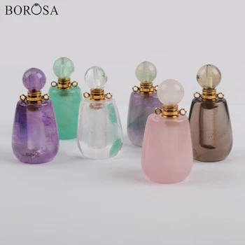 BOROSA Auri Pietre Naturale Piatra Conectori Cuarț Alb Sticla de Parfum de Ametist Uleiuri Esențiale Sticla Pandantive Femei Cadou WX1192